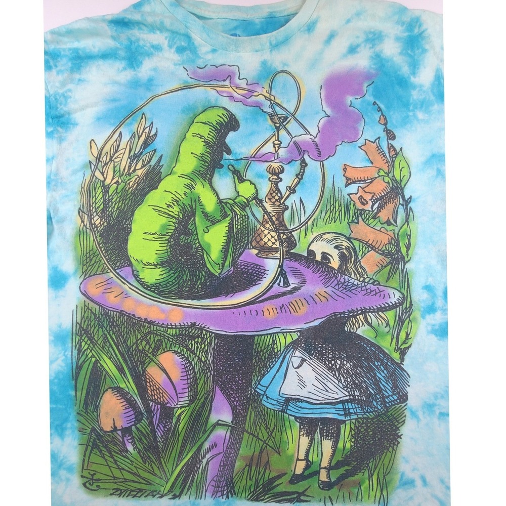 Liquid Blue Alice Wonderland Caterpillar 2015 Tee XL Tie Dye Psychedelic Fantasy